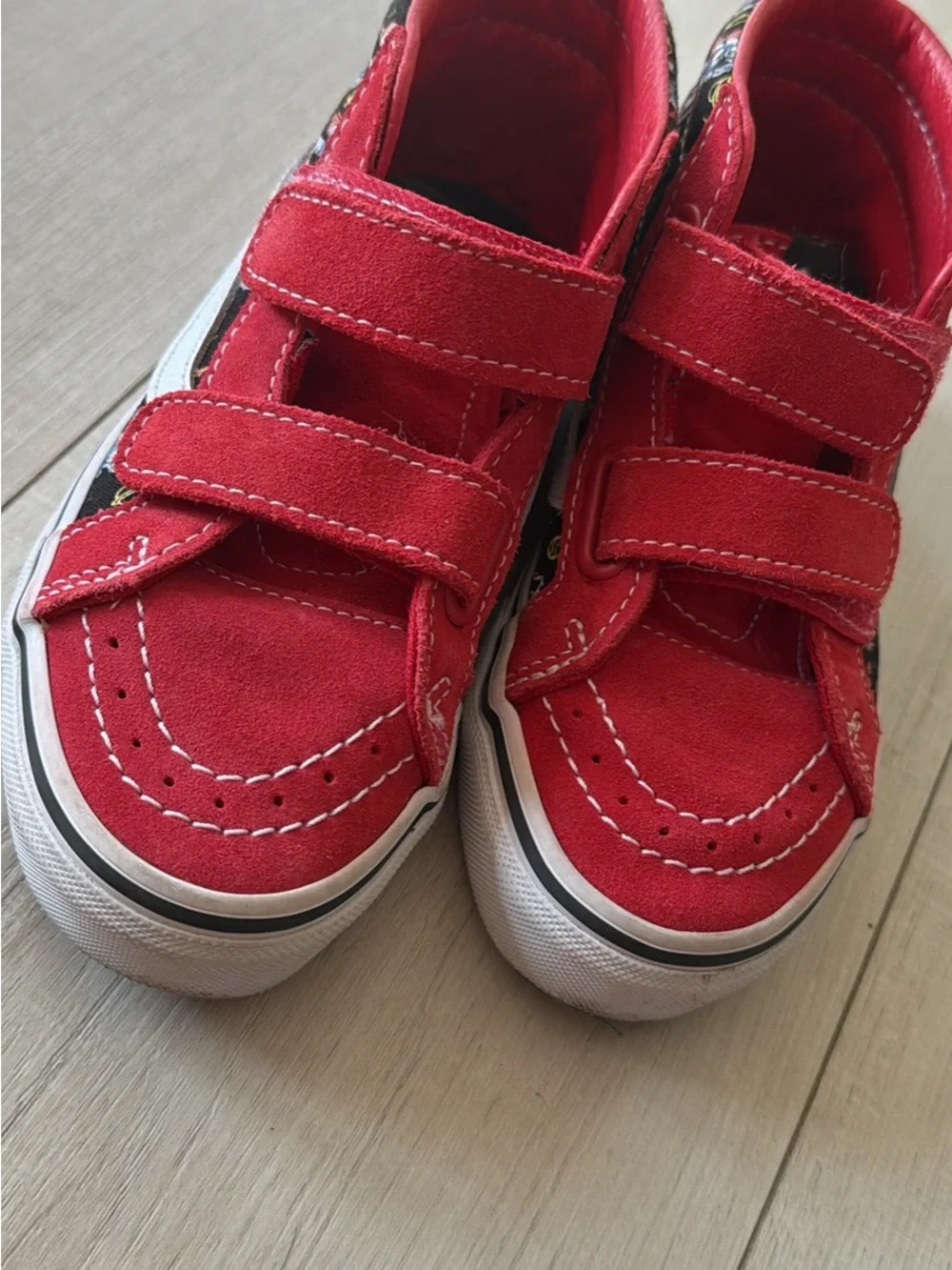 Vans Kids Red Suede & Patterned Canvas Velcro Sneakers 1.5